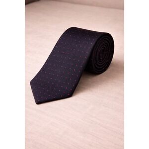 Tie Rack Navy Blue Silk Tie Red Polka Dot Classic Wide 59" x 3"